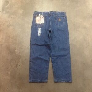 NWT Vintage Carhartt men blue flannel lined jeans 1999 USA made warm outdoors 42
